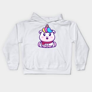 Cute baby unicorn sitting cartoon illustration Kids Hoodie